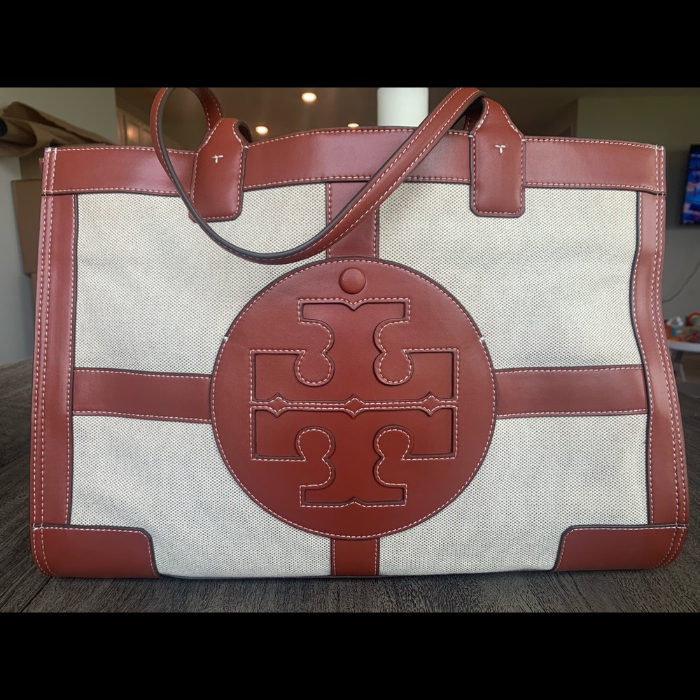 Tory Burch Ella Canvas Quadrant Tote in Brown